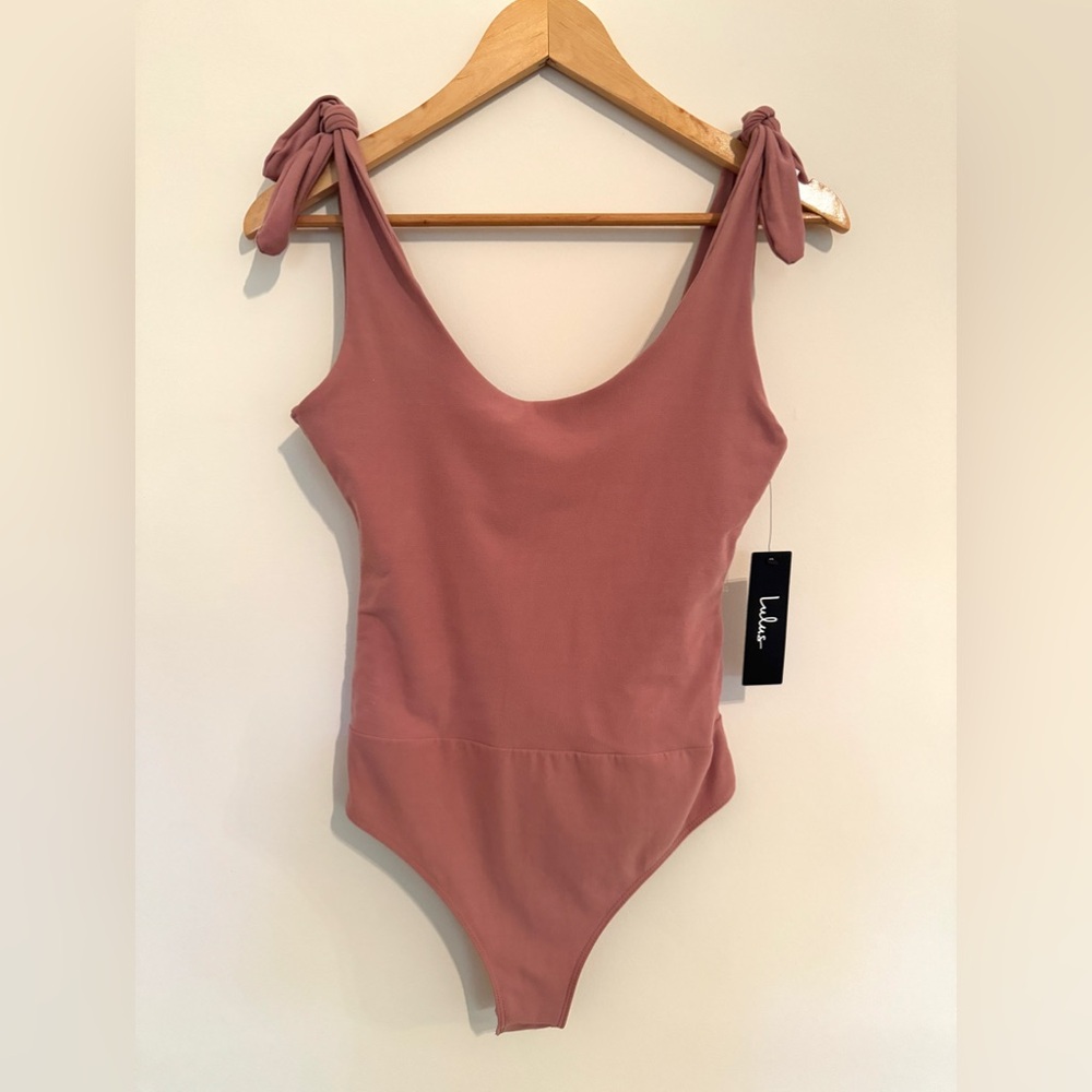 Lulus Mauve Pink Bodysuit with Tie Straps - Pretty Pleased - Size S
